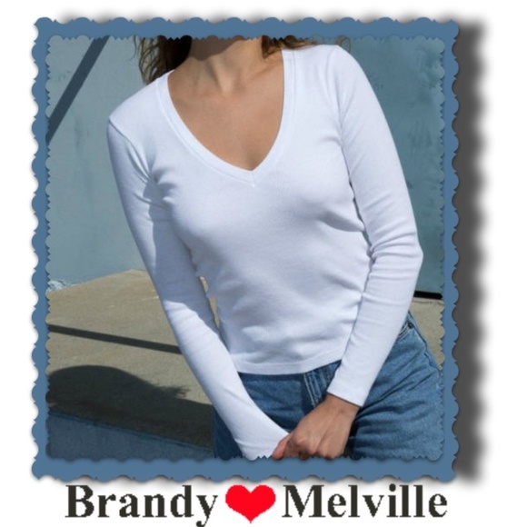Brandy Melville john galt  White v neck long sleeve top - Picture 6 of 8